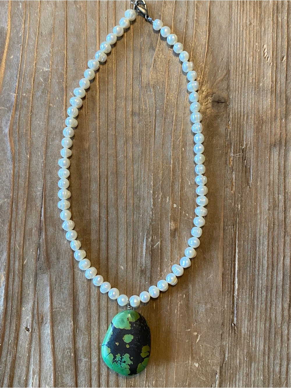 Green Turquoise and Freshwater Pearl Necklace